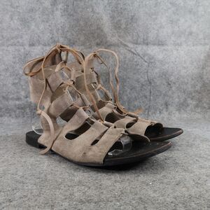Sol Sana Shoes Womens 41 Sandal Tay Suede Gladiator Lace Up Front Flat Dove Grey